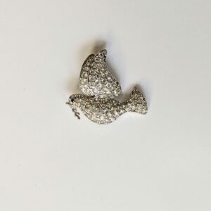 Swarovski Rhinestone Silver Holiday Dove Pin Stamped